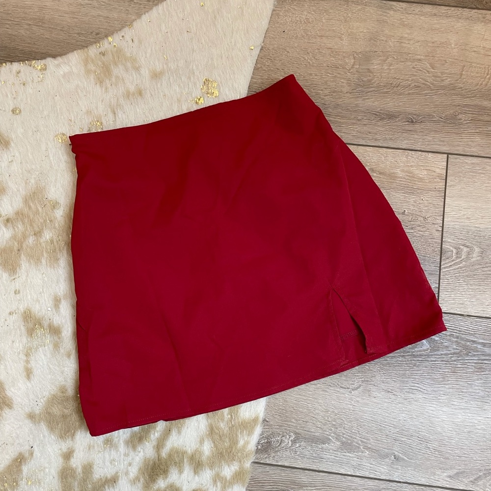 Shein red zip side slit hem skirt